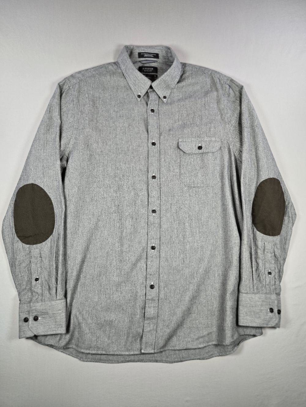 Nordstrom Regular Fit Grey Flannel Shirt w/ Suede Elbow Patches XL